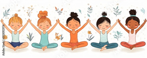 Collection of cute yogathemed clip art doodles, showcasing different poses and fun designs High detail, playful and colorful photo