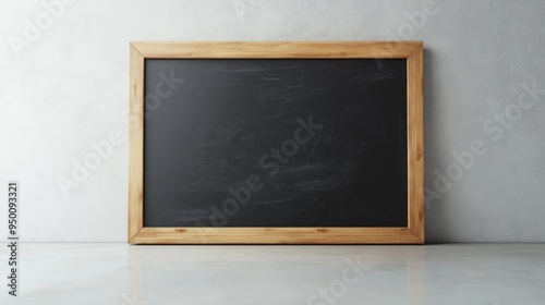 Blackboard Mockup with Wooden Frame: School or Office Interior Design photo