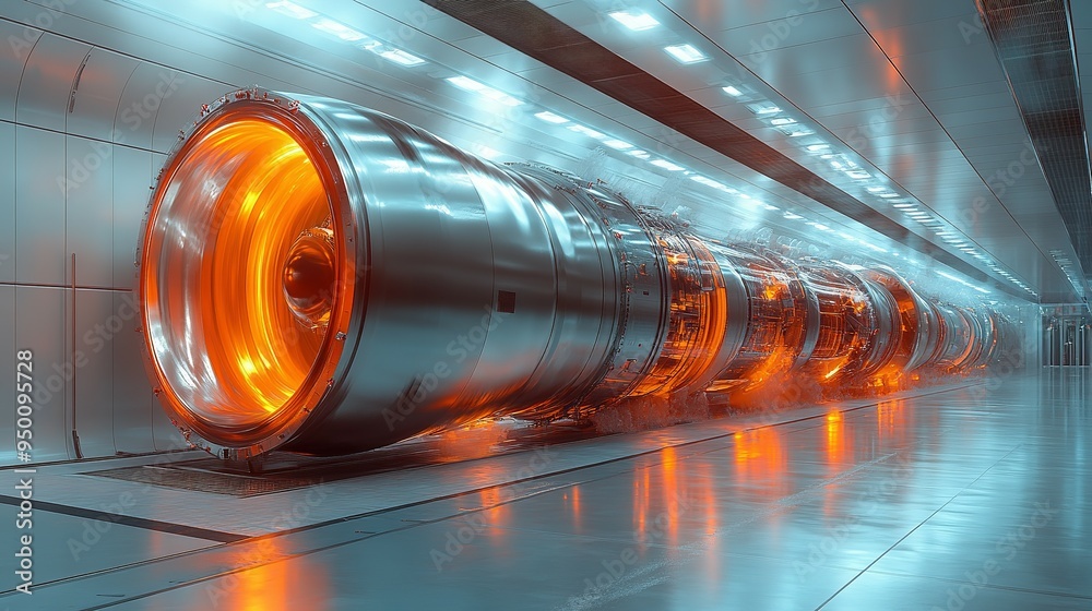 Glowing Jet Engine in a Futuristic Hangar Glowing Jet Engine in a Futuristic Hangar