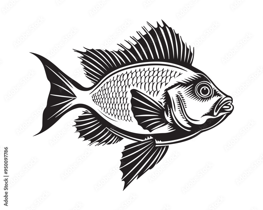 Hand-drawn Black and White Fish Sketch Vector Illustration in Engraved Woodcut Style Hand-drawn Black and White Fish Sketch Vector Illustration in Engraved Woodcut Style