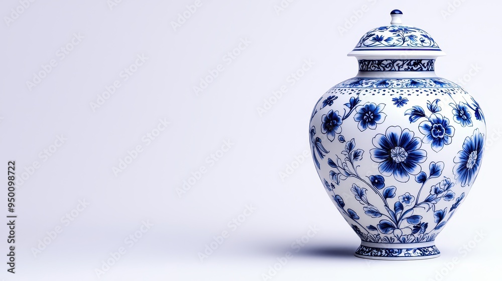 Elegant blue and white porcelain urn, beautifully decorated with floral patterns, ideal for home decor or artistic displays. Elegant blue and white porcelain urn, beautifully decorated with floral patterns, ideal for home decor or artistic displays.