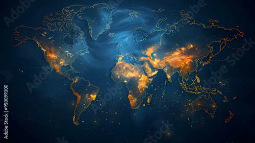 2d illustration world map abstract background.Global network connection. World map point and line composition concept of global business.