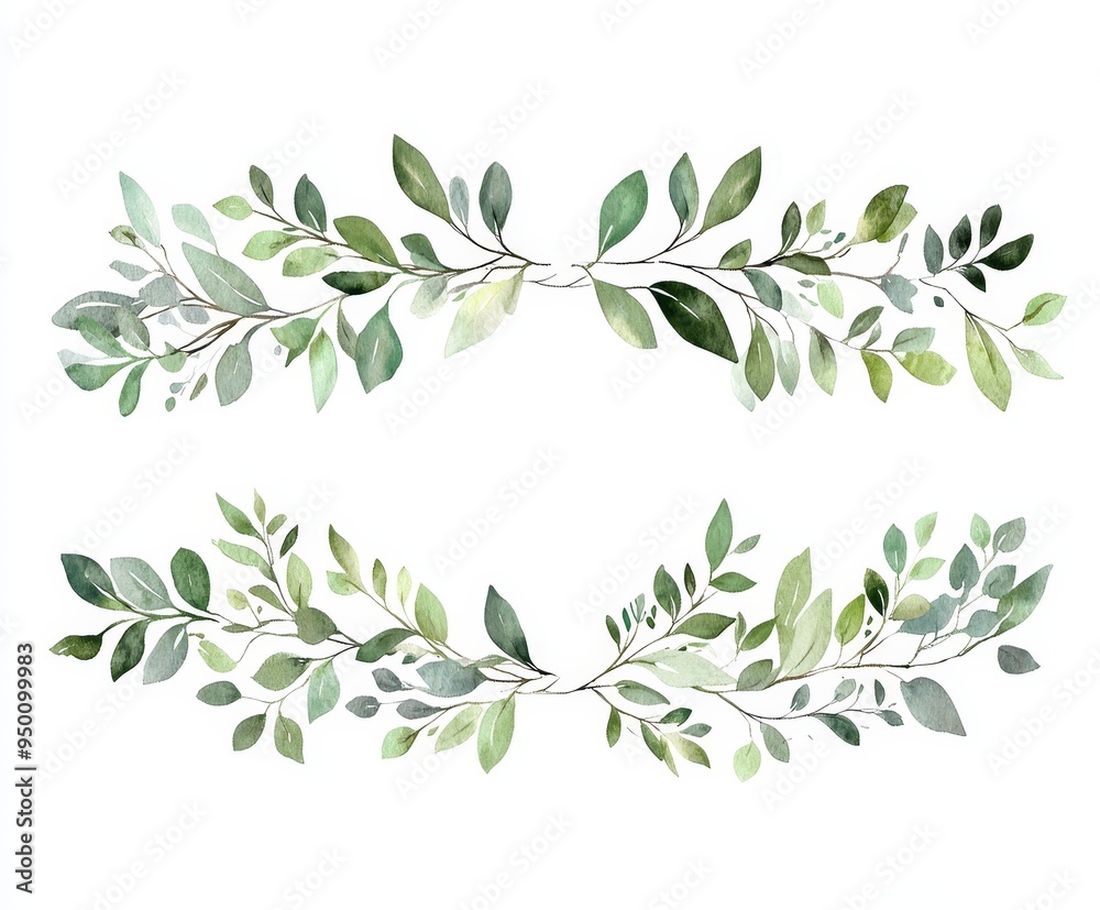 A watercolor card featuring herbs and leaves. Hand painted floral background. Template. Green Frame. Detailed drawing of nature. A watercolor card featuring herbs and leaves. Hand painted floral background. Template. Green Frame. Detailed drawing of nature.