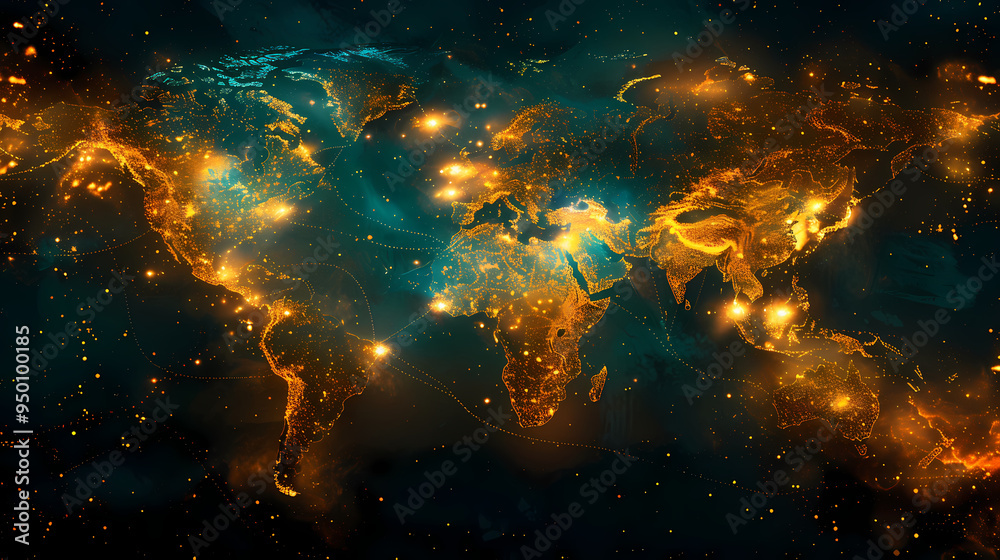 Fototapeta premium 2d illustration world map abstract background.Global network connection. World map point and line composition concept of global business.