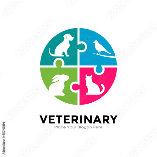 Circle puzzle with animal logo vector template. Suitable for business, pets care, animal and veterinary, and pet shop