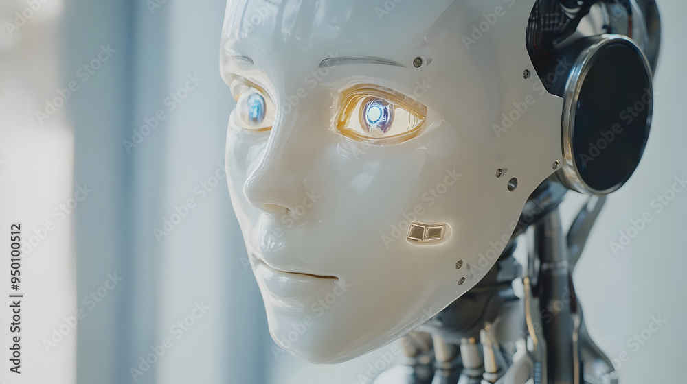 Close up portrait of a humanoid robot with a futuristic and advanced digital face Close up portrait of a humanoid robot with a futuristic and advanced digital face