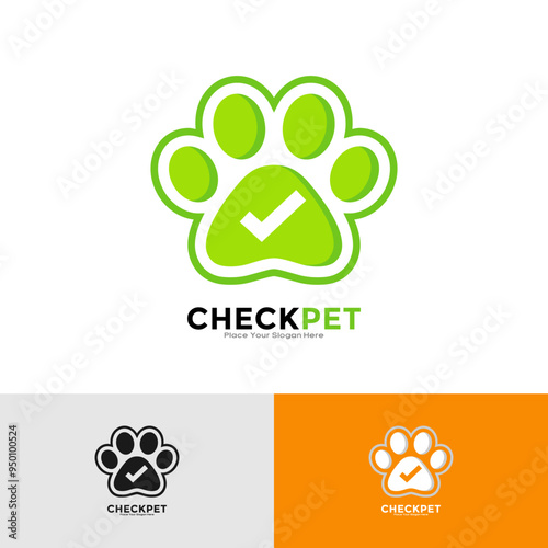  Check pet logo template with paw vector logo. This is suitable for veterinary clinic, business, animal and check mark information
