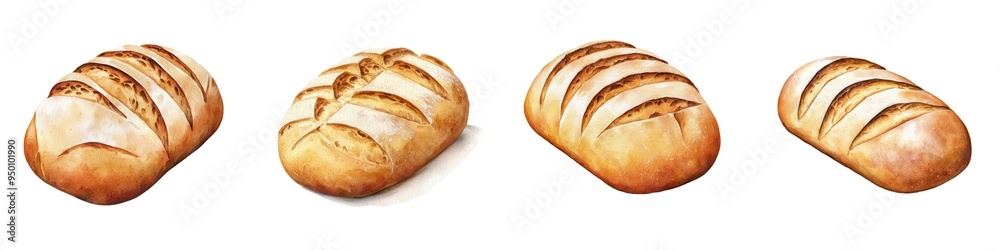 Freshly baked loaves of bread lined up, showcasing a golden crust and tempting texture, perfect for culinary visuals. Freshly baked loaves of bread lined up, showcasing a golden crust and tempting texture, perfect for culinary visuals.