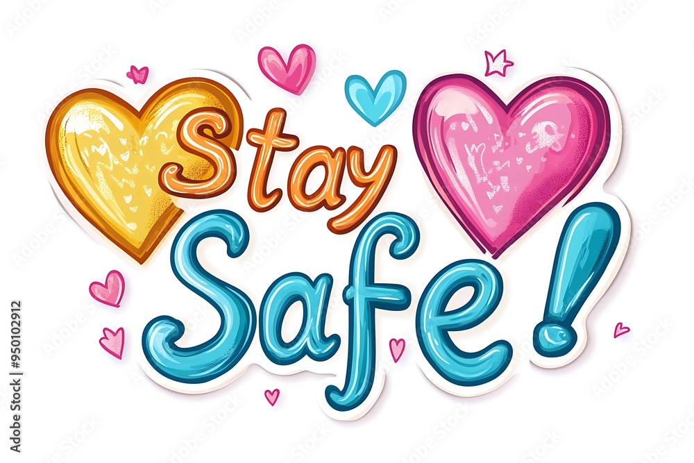 Cheerful Stay Safe! Heart Sticker - Vibrant Vector Illustration for Well-Being and Safety Cheerful Stay Safe! Heart Sticker - Vibrant Vector Illustration for Well-Being and Safety