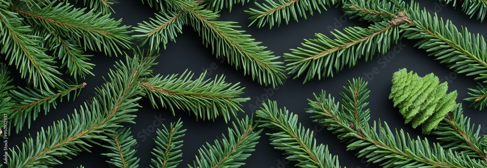 Tree branches with new year, christmas, nature theme. Banner. Top view. Flat lay. Tree branches with new year, christmas, nature theme. Banner. Top view. Flat lay.