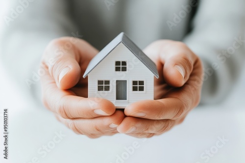 Hands Cradling a Model Home: Symbol of Protection and Security