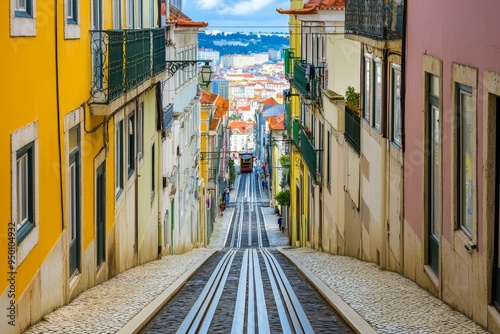 An old yellow tram on the streets of Lisbon, Portugal, a popular travel destination.