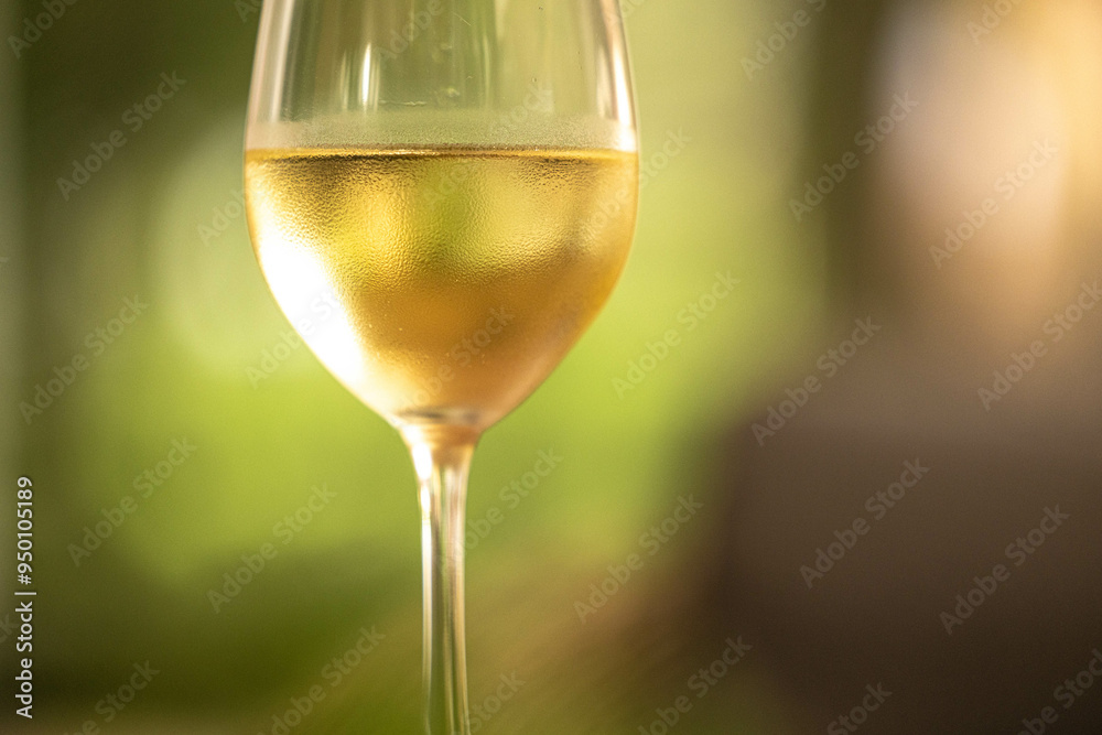 A chilled glass of crisp white wine catches the light, enhancing the mood of a leisurely summer day outdoors. A chilled glass of crisp white wine catches the light, enhancing the mood of a leisurely summer day outdoors.