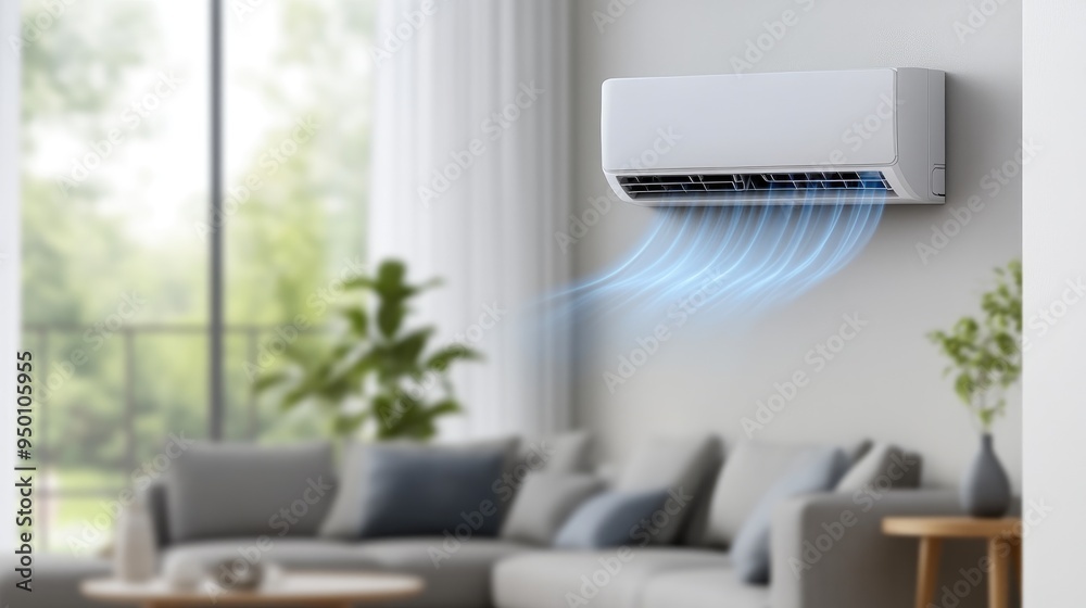 Fototapeta premium Modern Air Conditioner Enhancing Living Room Comfort