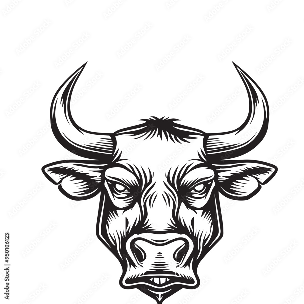 Hand Drawn Raging Bull Head in engraving Style - Black and White Vector Illustration Hand Drawn Raging Bull Head in engraving Style - Black and White Vector Illustration