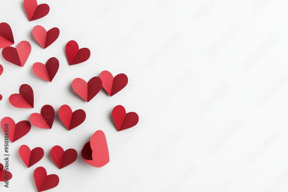 PNG file with red and pink hearts like balloons on white background. Flat lay. PNG file with red and pink hearts like balloons on white background. Flat lay.