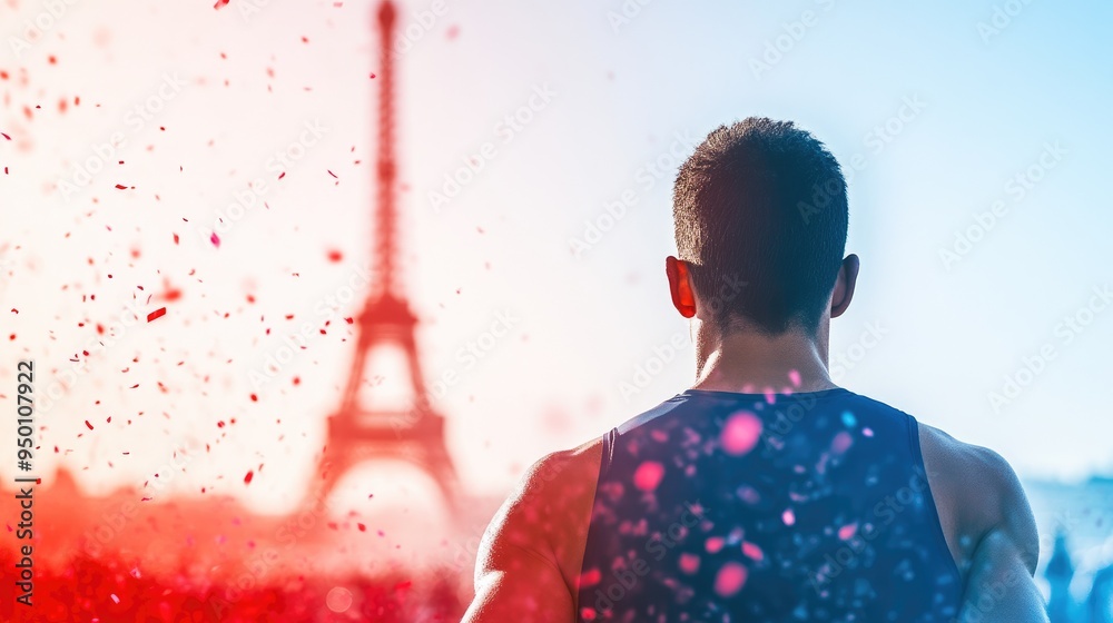 Festive Marathon Finish with Eiffel Tower Backdrop Festive Marathon Finish with Eiffel Tower Backdrop