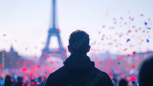 Eiffel Tower Celebration of Marathon Runner in Paris