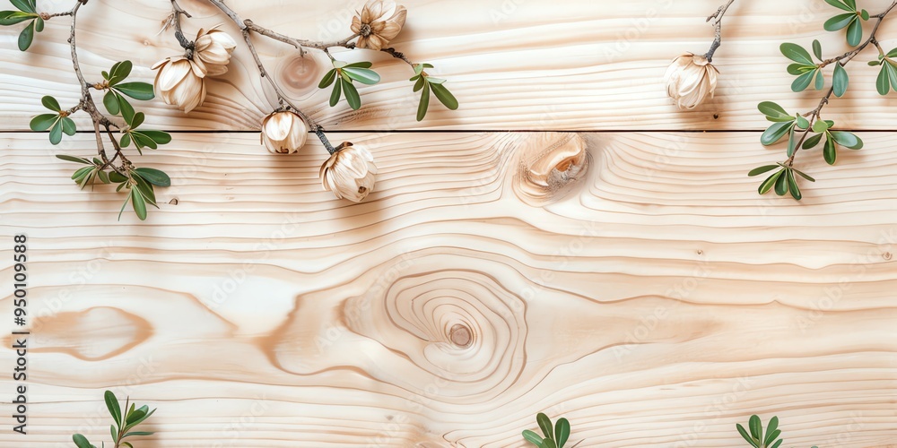 A rustic wooden background adorned with delicate leaves and natural elements for an organic and serene aesthetic. A rustic wooden background adorned with delicate leaves and natural elements for an organic and serene aesthetic.