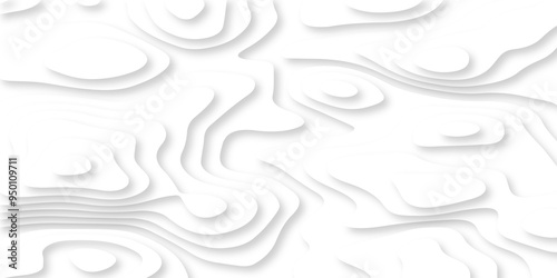 Abstract luxury white modern 3d papercut, topography map circle and wave line smooth multilayer pattern. vector white art papercut design Topographic geometric map relief texture with curved layers.