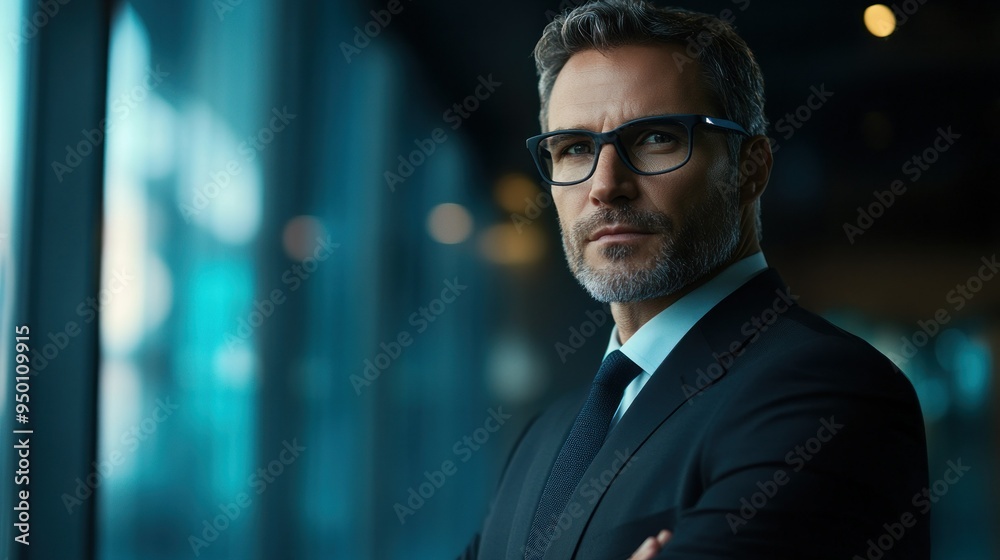 Portrait of a Confident Man in a Suit and Glasses Portrait of a Confident Man in a Suit and Glasses