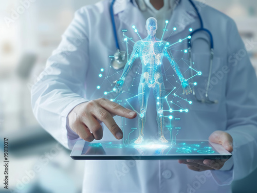 doctor with health AI holograms