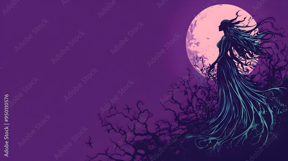 Ethereal Sea Witch Commands the Tides in Moody Purple Backdrop Ethereal Sea Witch Commands the Tides in Moody Purple Backdrop