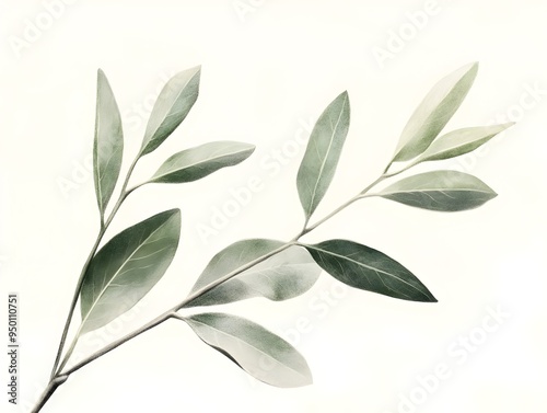 Elegant Olive Green Botanical Study with Lush Foliage and Intricate Leaf Textures