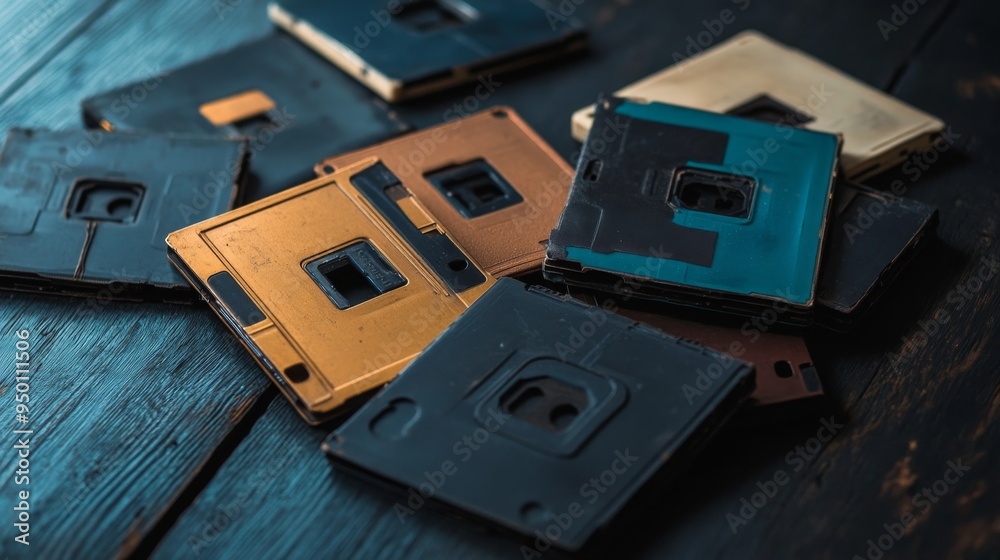 Floppy disks on table. Floppy disks on table.