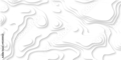 Abstract luxury white modern 3d papercut, topography map circle and wave line smooth multilayer pattern. vector white art papercut design Topographic geometric map relief texture with curved layers.