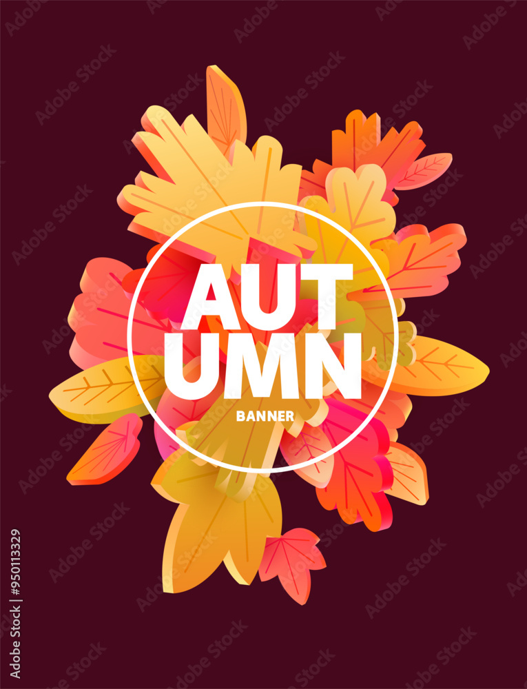 Autumn sale banner design with season leaves. Circle frame with text and autumn foliage. Autumn sale banner design with season leaves. Circle frame with text and autumn foliage.