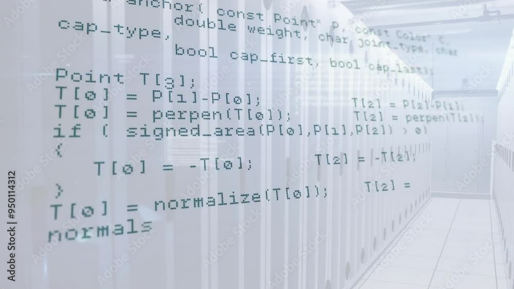 Computer code animation over data servers in modern data center Computer code animation over data servers in modern data center