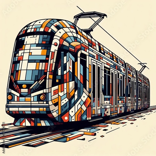 93 Geometric Tram A digital illustration of a tram composed enti photo