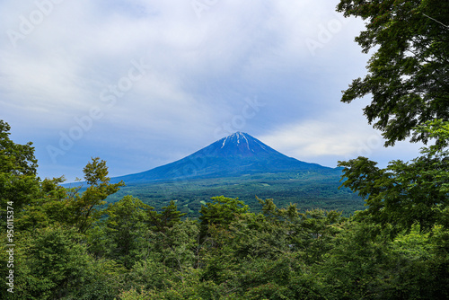 【山梨県】新緑の青木ヶ原樹海と富士山の風景