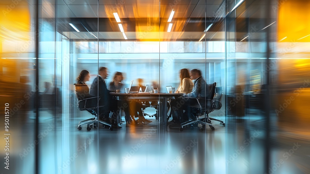 A group of business people sitting around an office table, having a meeting in the conference room A group of business people sitting around an office table, having a meeting in the conference room