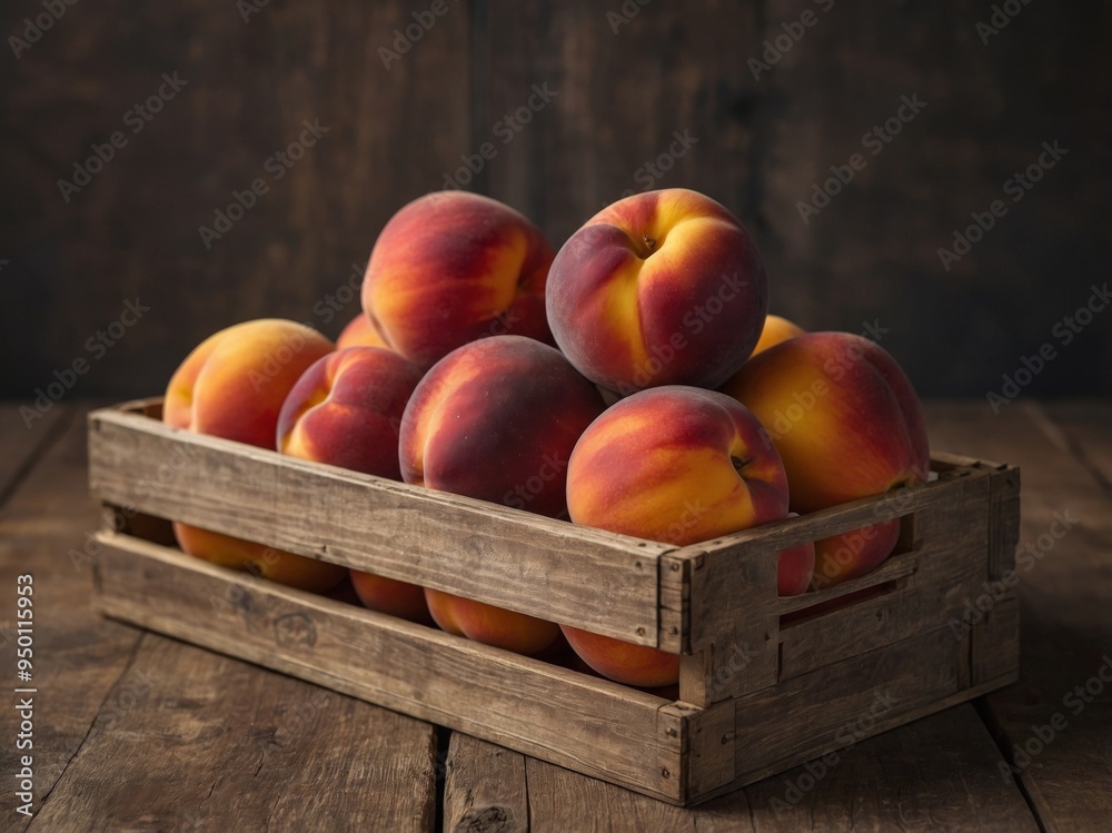 Fresh nectarines and peaches in rustic wooden crates. Fresh nectarines and peaches in rustic wooden crates.