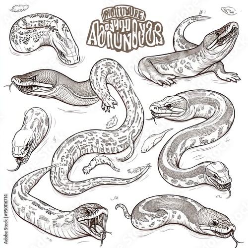 A stylized illustration of various eels and serpentine creatures.