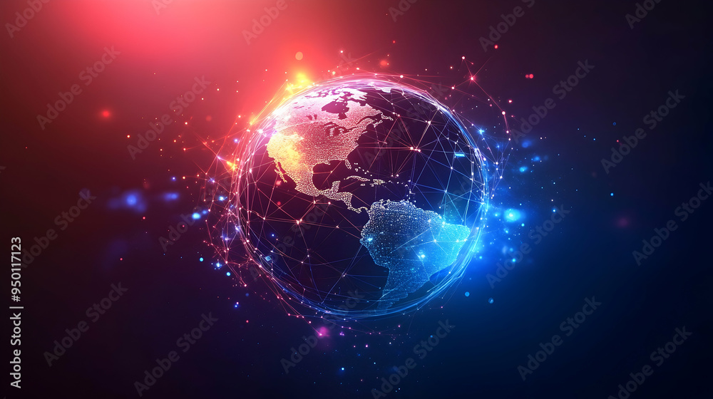 Obraz premium Abstract Global Network with World Globe: Internet Connectivity Concept.