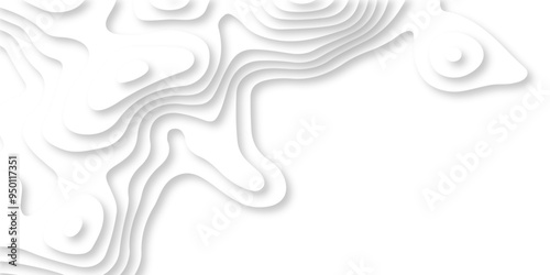 Abstract luxury white modern 3d papercut, topography map circle and wave line smooth multilayer pattern. vector white art papercut design Topographic geometric map relief texture with curved layers.