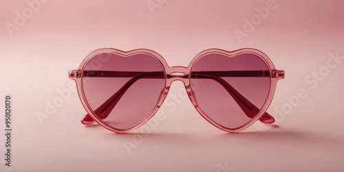 Cute heart shaped sunglasses on pastel pink colored background. photo