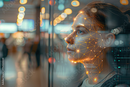 woman traveller is face scanned