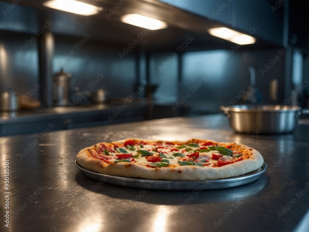 Fresh pizza dough on steel kitchen counter. Fresh pizza dough on steel kitchen counter.