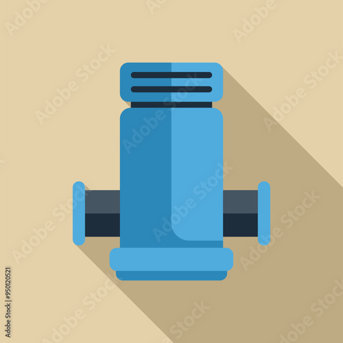 Blue water pipe section connecting with two pipes in flat design style with long shadow