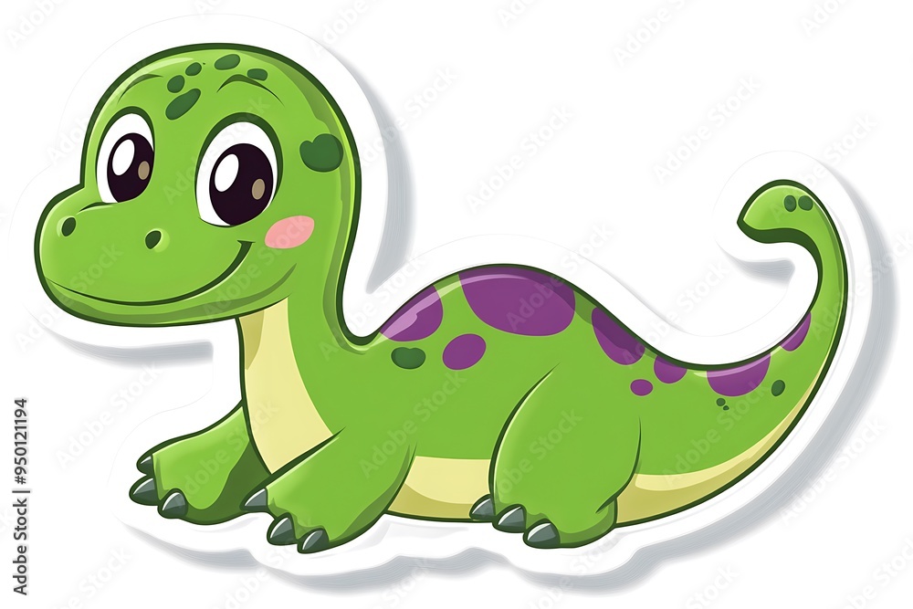 Cheerful Cartoon Dinosaur Sticker with Minimal Design on White Background Cheerful Cartoon Dinosaur Sticker with Minimal Design on White Background