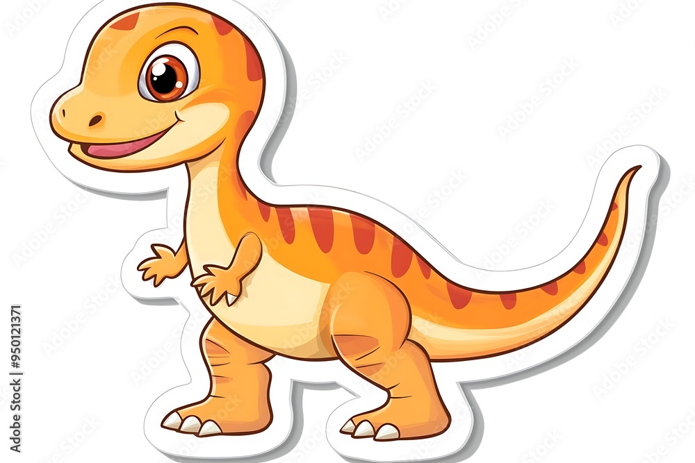Cheerful Peach Cartoon Dinosaur Sticker on White Background Cheerful Peach Cartoon Dinosaur Sticker on White Background