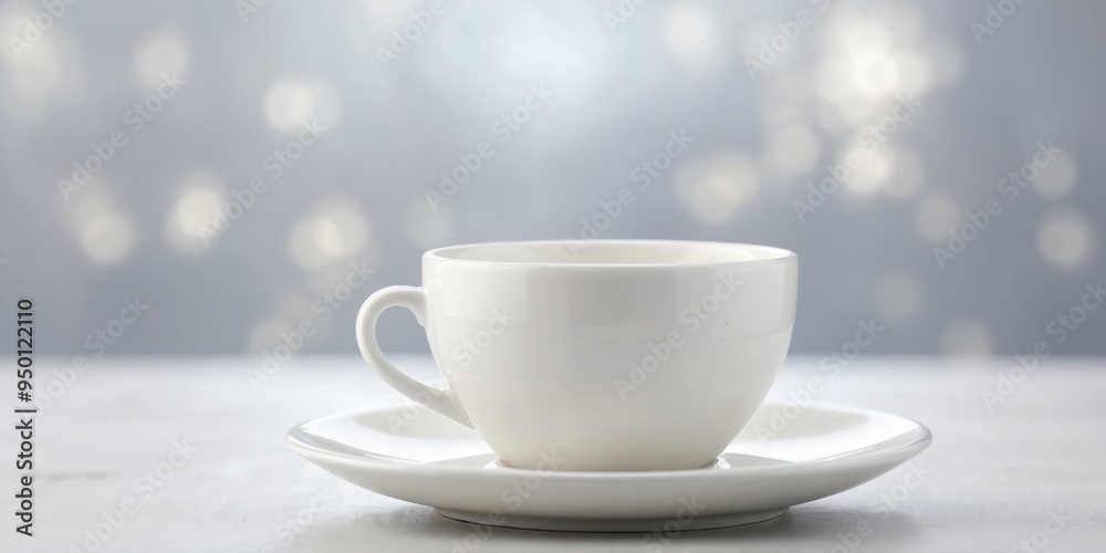 Minimalist white cup and saucer on a white surface. Minimalist white cup and saucer on a white surface.