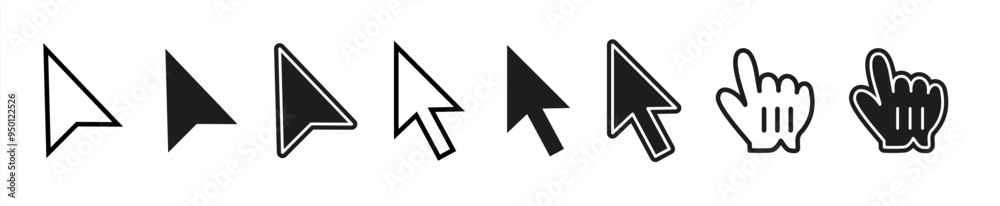 Computer mouse click cursor icon set. Hand and arrow pointer cursor - stock vector 10eps.