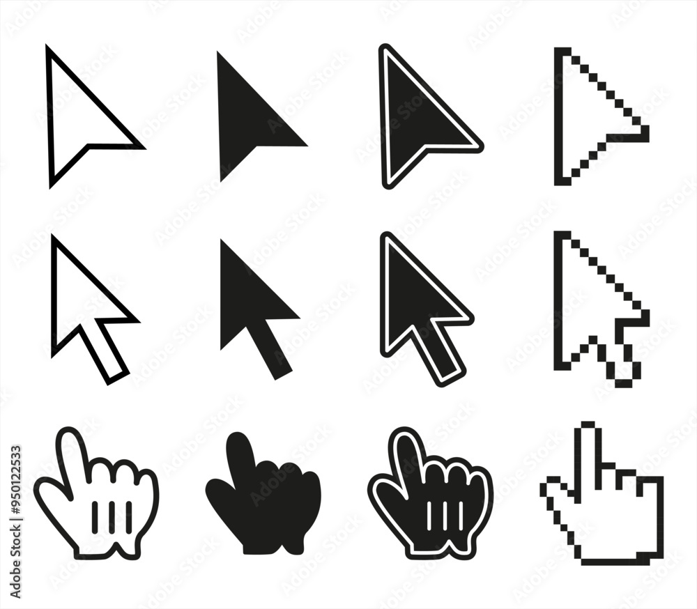 Computer mouse click cursor gray arrow icons set and loading icons. Cursor icon. Vector illustration. Mouse click cursor collection. Vector 10eps.