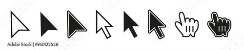 Computer mouse click cursor icon set. Hand and arrow pointer cursor - stock vector 10eps.