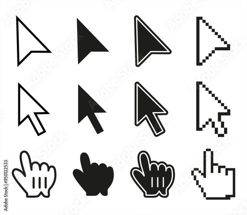 Computer mouse click cursor gray arrow icons set and loading icons. Cursor icon. Vector illustration. Mouse click cursor collection. Vector 10eps.